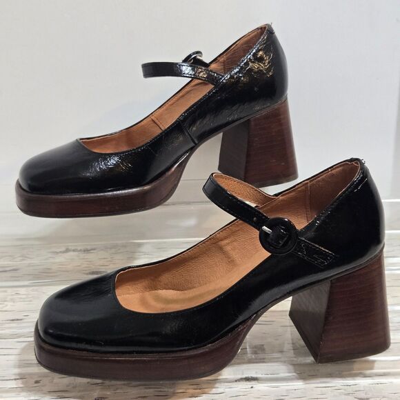 Jonak Paris Shoes 7.5 / 38 Black Leather Chunky Heeled Mary Janes Platform New - Picture 3 of 14